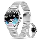 Smartwatch Damen Glänzend Silber,1,09'' Fitnessuhr Damen für Android/IOS,Alle Neuen HD Elegant IP68…