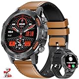 LIGE Smartwatch Herren mit Lederband, 1,39 Zoll Militär Smart Watch mit 24/7Herzfrequenz, Blutdruck,…