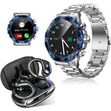 HYIEAR Smartwatch Damen Herren (1,43" Full Touch)Bluetooth 5.3 Kopfhörer Smartwatch, Edelstahlarmband…