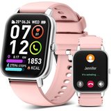 Poounur Smartwatch (1,85 Zoll, Android iOS), Damen mit telefonfunktion schlafmonitor schrittzähler fitnessuhr