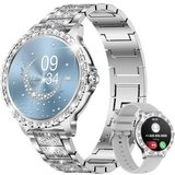 Lige Smartwatch, Damen Elegant Mit Telefonfunktion Wasserdicht Rund Silber Smart Watch