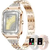 fitonyo Fur Damen mit Telefonfunktion Diamond Smartwatch (1,29 Zoll, Android iOS), Mit SpO2,Schlafmonitor,Menstruationszyklus,19…