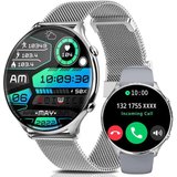 Fsdibst Smartwatch (1,39 Zoll, Android iOS), mit Telefonfunktion Fitnessuhr Damen Runde Mit 120 Sportmodi…