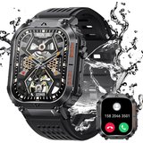 JELLOO Herren's Smartwatch (2,02 Zoll, Android iOS), mit Telefonfunktion Militär 5ATM Wasserdicht 100+…