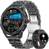 Lige Smartwatch (1,39 Zoll, Android iOS), mit Telefonfunktion Touchscreen 100+ Sportmodi Metallband…