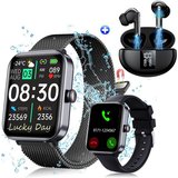 KUGI Smartwatch Damen Herren & Bluetooth Kopfhörer in Ear Smartwatch (1,9 Zoll) Smartwatch mit schrittzähler…
