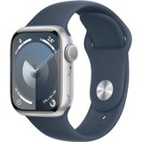 Apple Watch Series 9 GPS 41mm Aluminium Silber Sportarmband Sturmblau - S/M